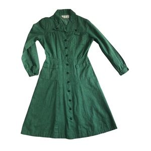 Vintage 1950s Girl Scout Uniform Dress Long Sleeve Waist 24”